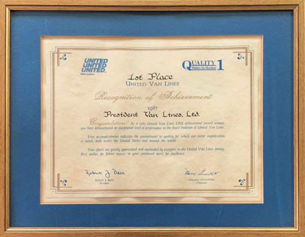 UNITED VAN LINES 1987 AWARD